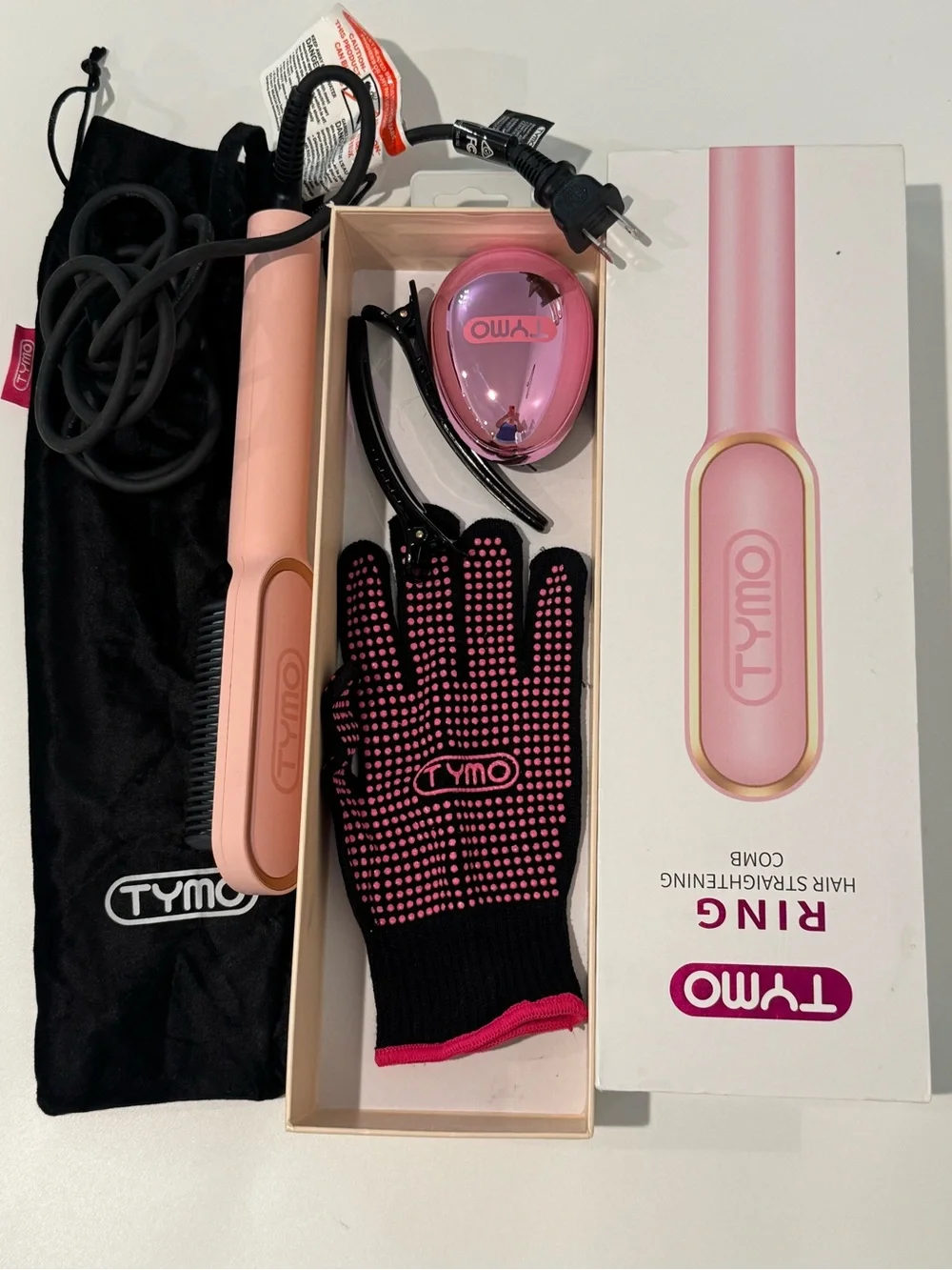 Tymo Ring Hair Straightening Comb - Black with Pink Accents